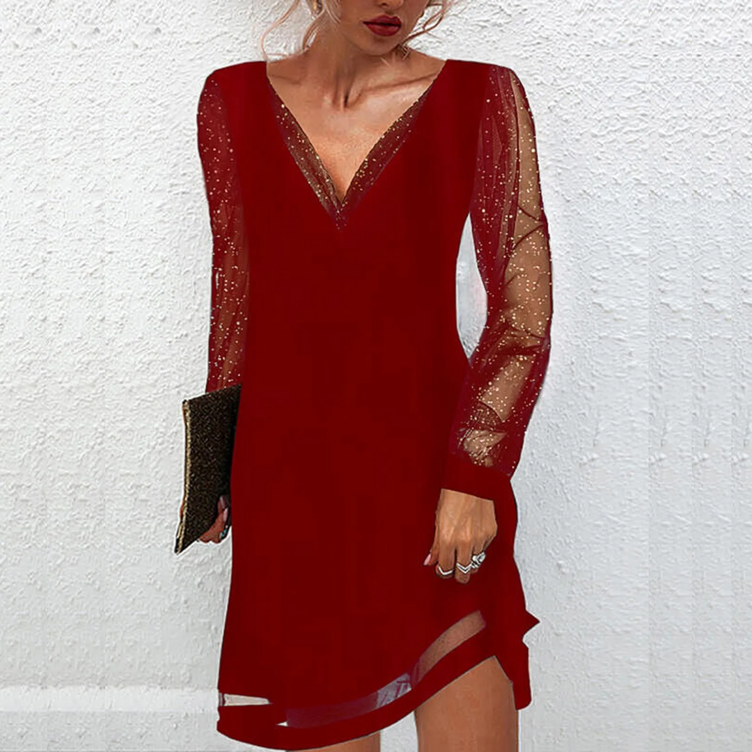 AvaBella Elegant V-Neck Dress - Elena Harper