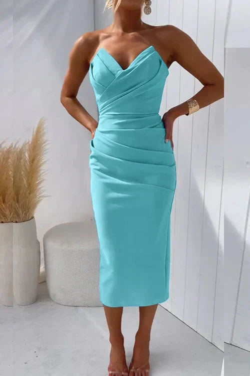 Women's Strapless Bodycon Midi Cocktail Dress