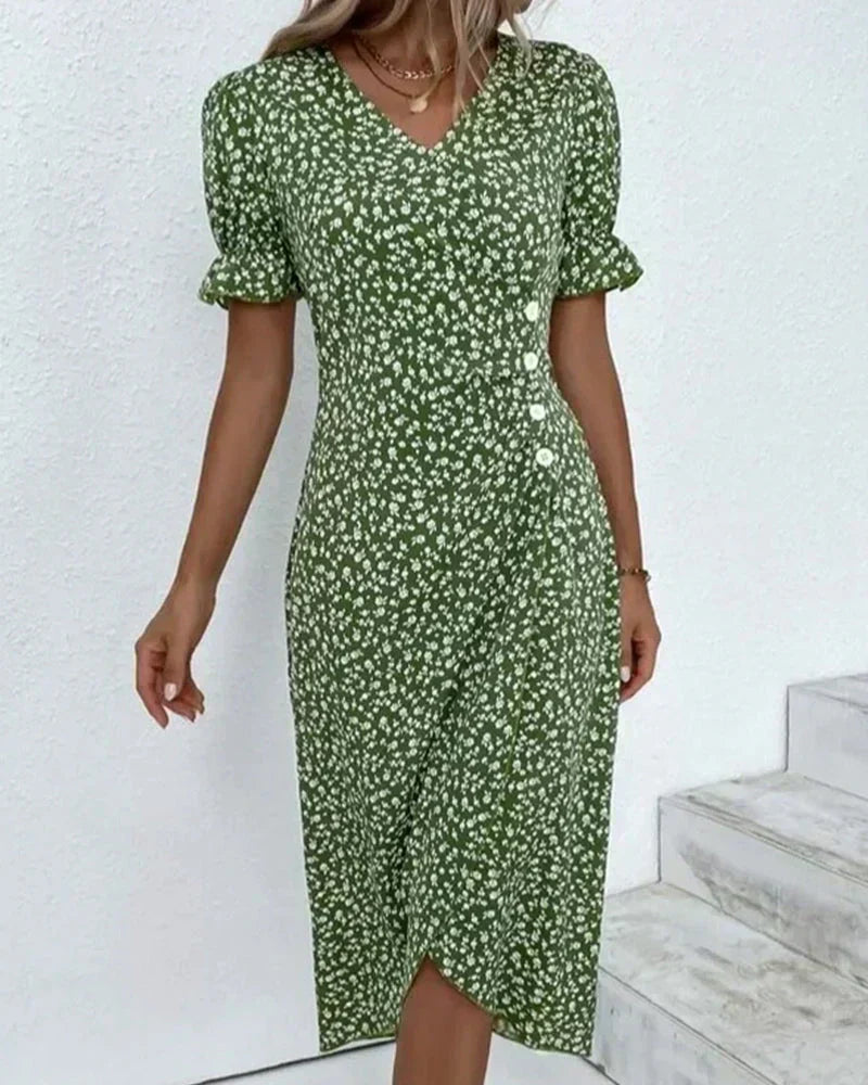 Leah Dress with Buttons and Ruffles, view 2 - Elena Harper