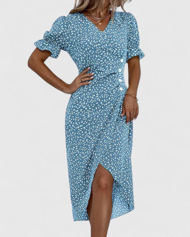 Emma & Rose Cape Town Kataryna™ women’s summer dress, lightweight and comfortable, shown on a model with floral patterns and flowing fabric.