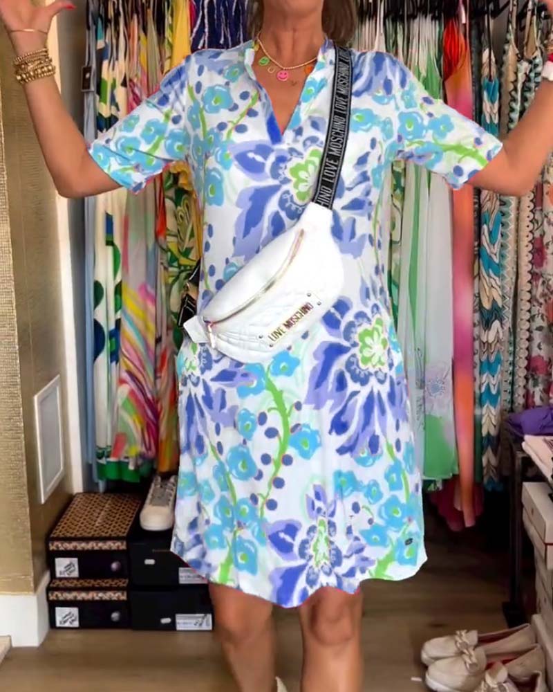 Ivendra Short Sleeve Floral Print Dress - Elena Harper