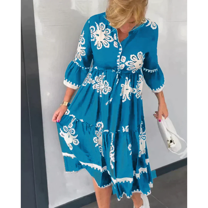 Autumn Dress with Floral Print and Elegant Fit