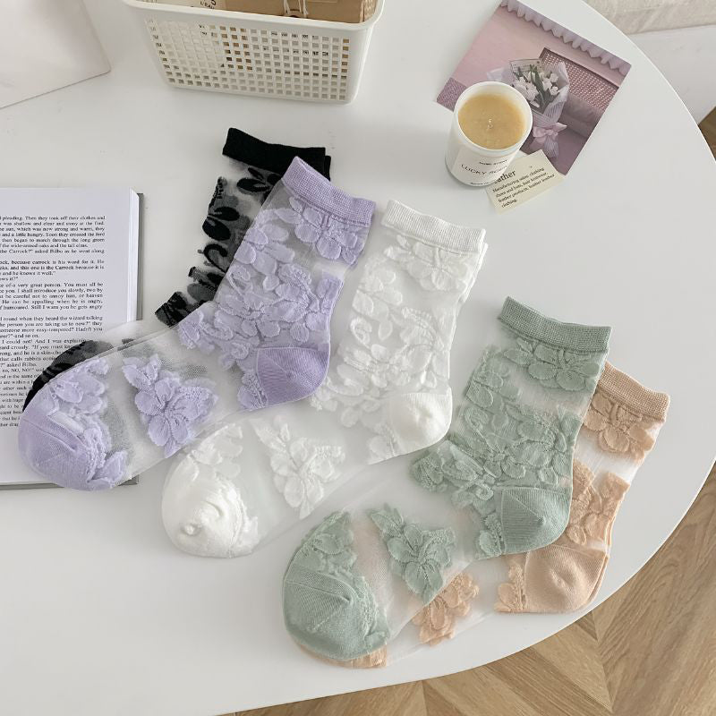 Breathable Jacquard Floral Socks