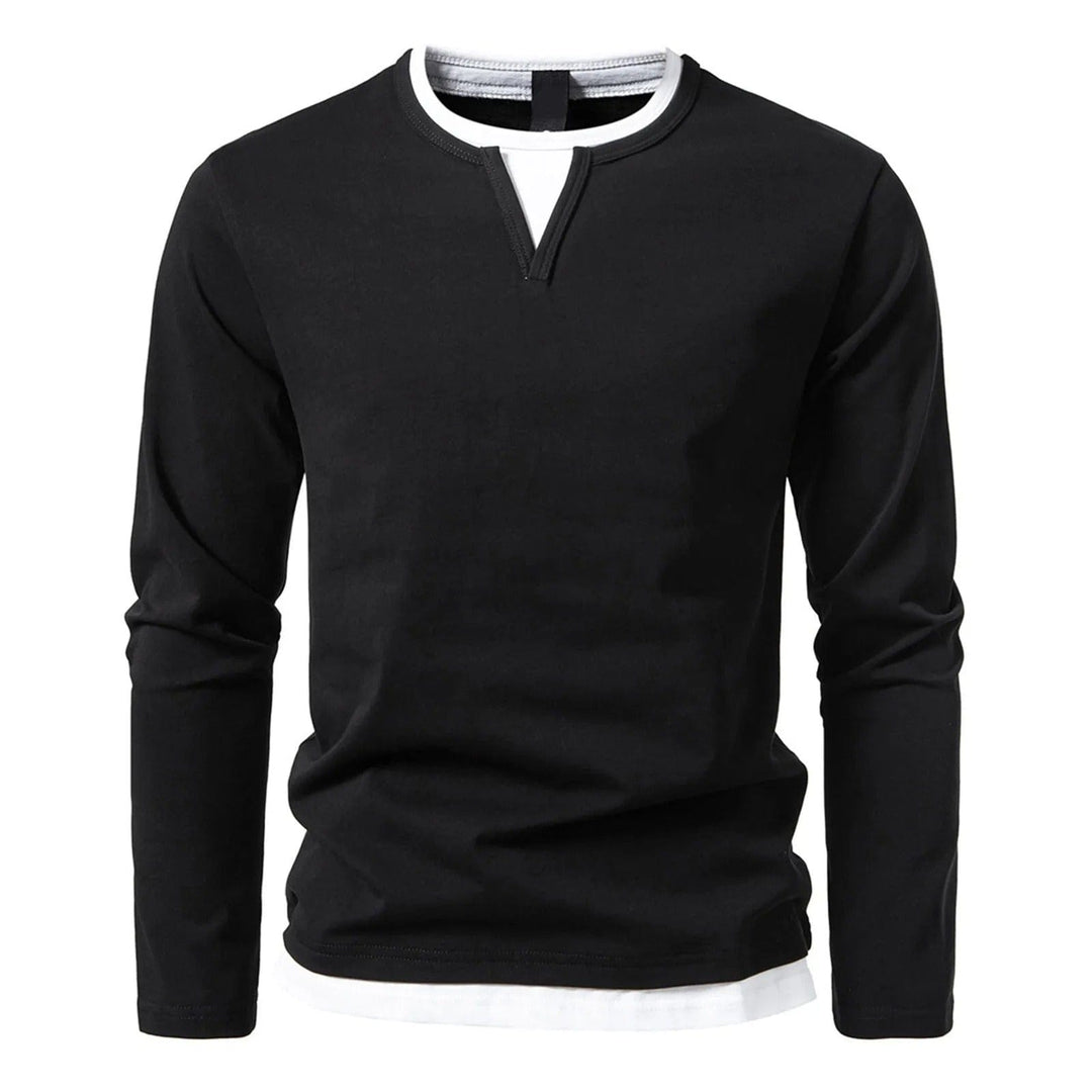 Men's Long Sleeve Polo with Round Neck and Layered Effect Essential Casual and Stylish, view 3 - Elena Harper