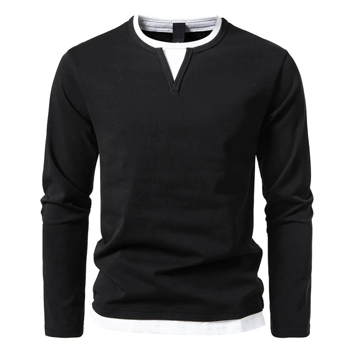 Men's Long Sleeve Polo with Round Neck and Layered Effect Essential Casual and Stylish, view 3 - Elena Harper