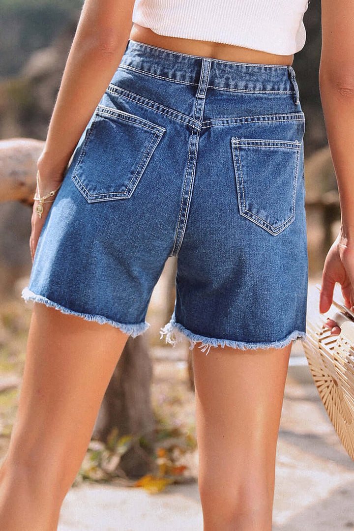 Women's Solid Color French Denim Shorts