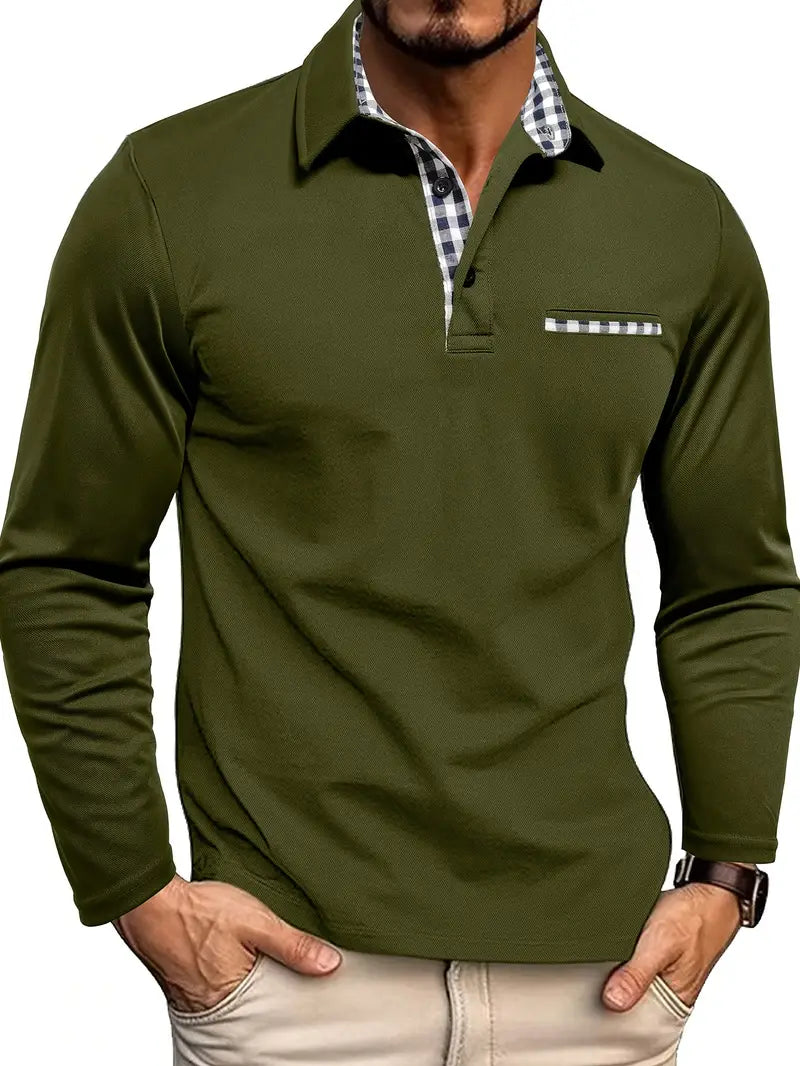 Long Sleeve Polo Shirt for Men, view 4 - Elena Harper