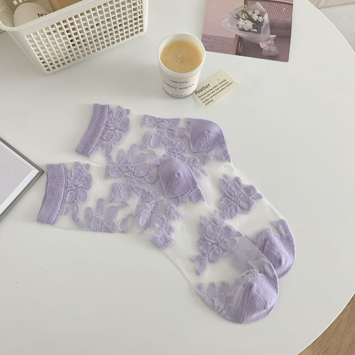 Breathable Jacquard Floral Socks