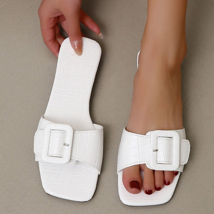 Women's Open-Toe Flat Sandals with Buckle - Elina