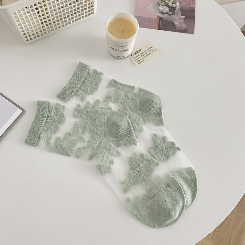 Breathable Jacquard Floral Socks