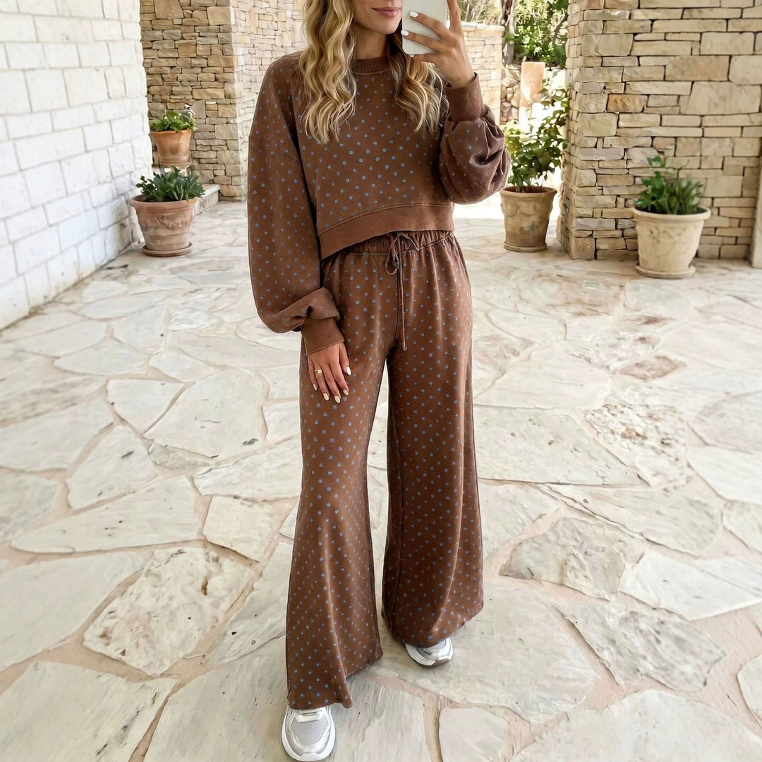 Women's High-Waisted Polka Dot Pants Set Flowing and Casual, view 8 - Elena Harper