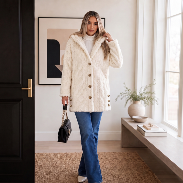 Amelia Plush Sherpa Jacket with Elegant Diamond Pattern - Elena Harper