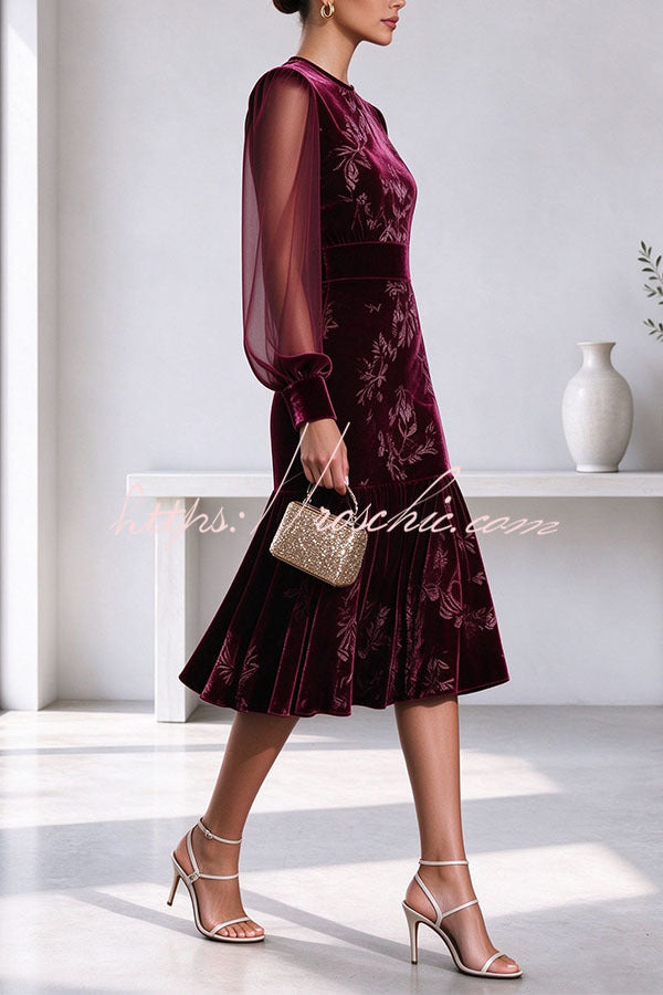Velvet Sheer Sleeve Floral Dress