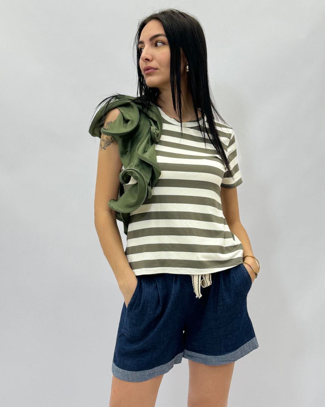 Lize™  |  Striped T-shirt Ruffle Detail