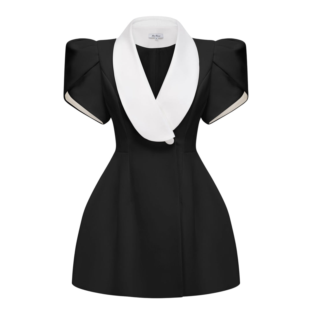 Black Shawl Lapel Mini Dress Wedding Guest Party Outfit