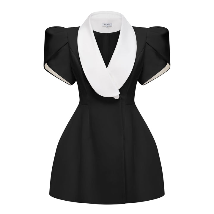 Black Shawl Lapel Mini Dress Wedding Guest Party Outfit