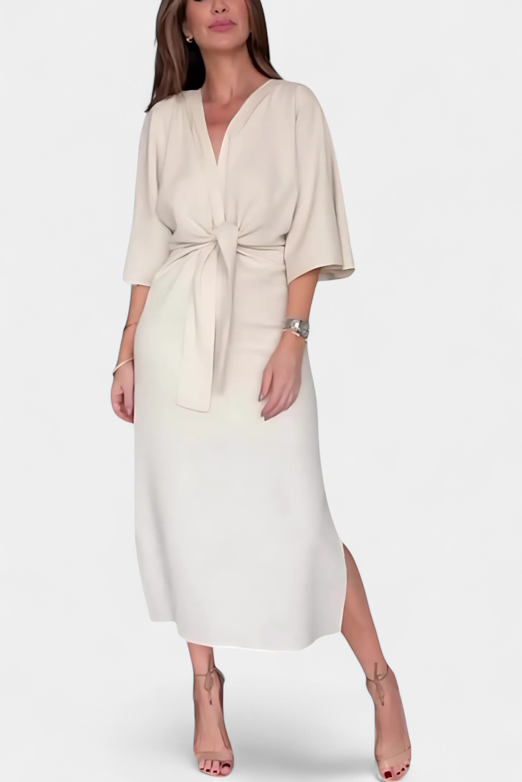 Ayla Casual leisure dress, V-neck and button placket., view 4 - Elena Harper