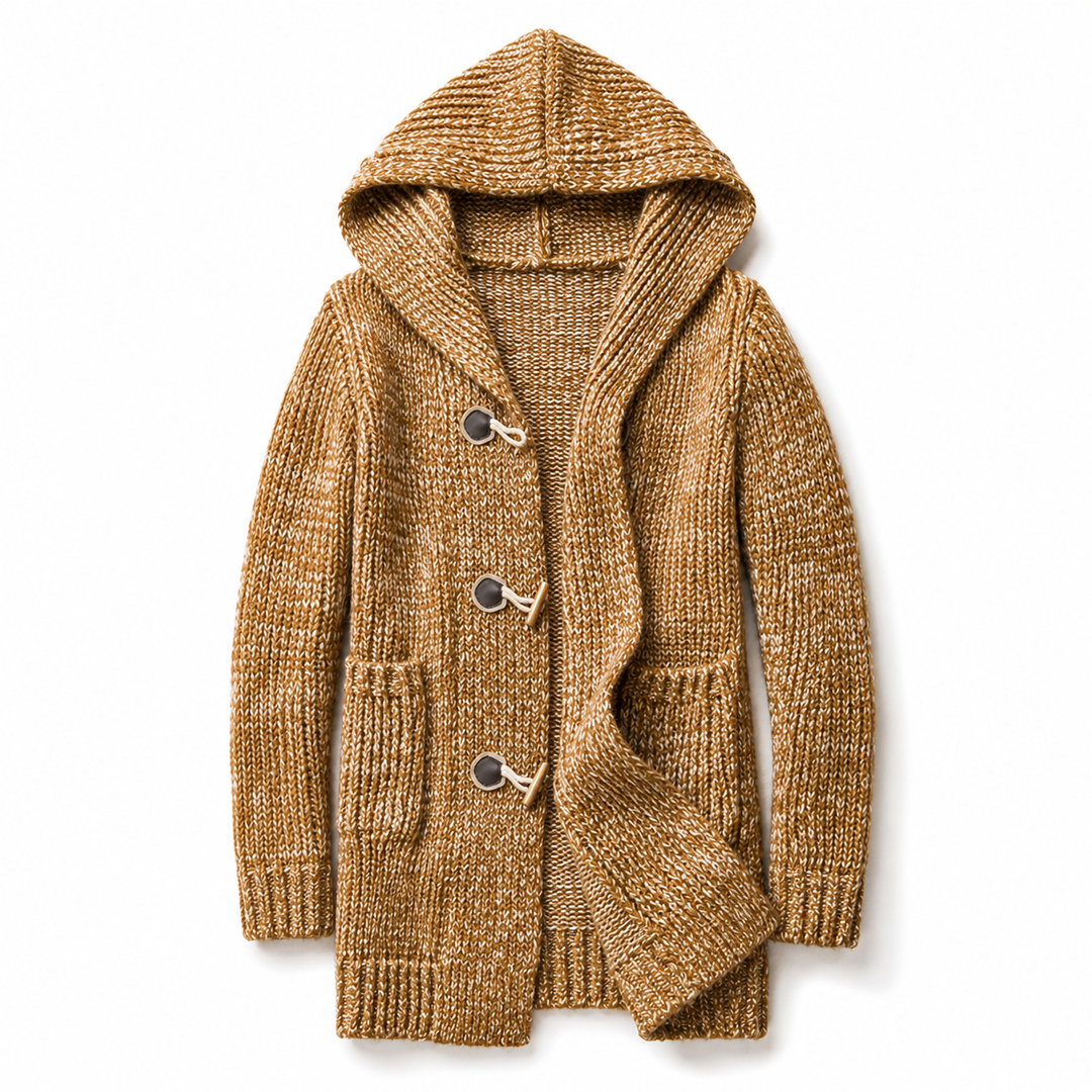 Lyndan Long Cardigan with Hood and Toggle Buttons, view 3 - Elena Harper