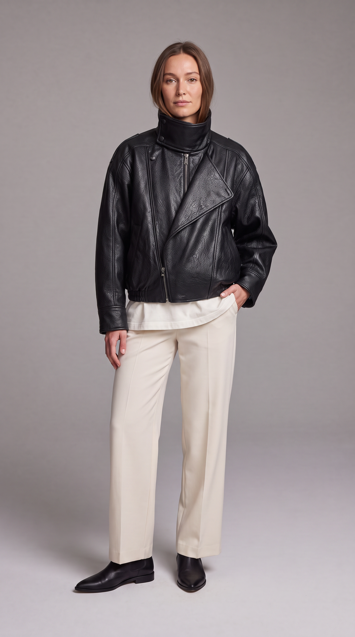 Black Stand Collar Zip Up Jacket