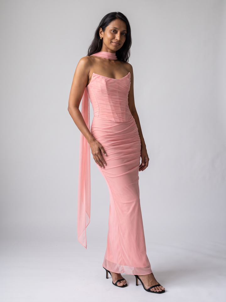 Pink Corset Evening Maxi Dress