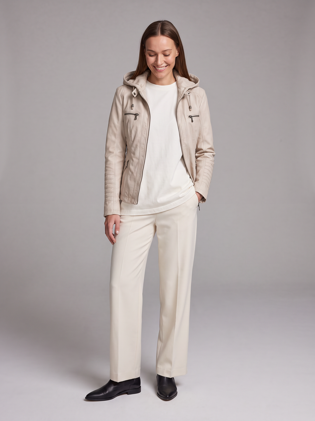 Detachable Hood Faux Leather Jacket