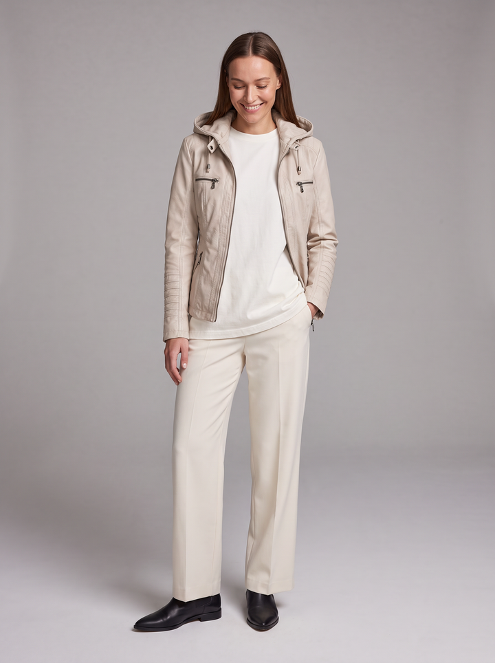Detachable Hood Faux Leather Jacket