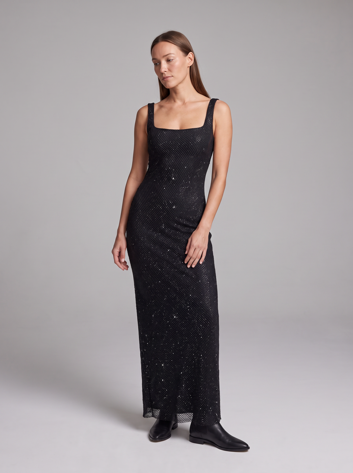 Black Sequin Maxi Dress Evening Gala