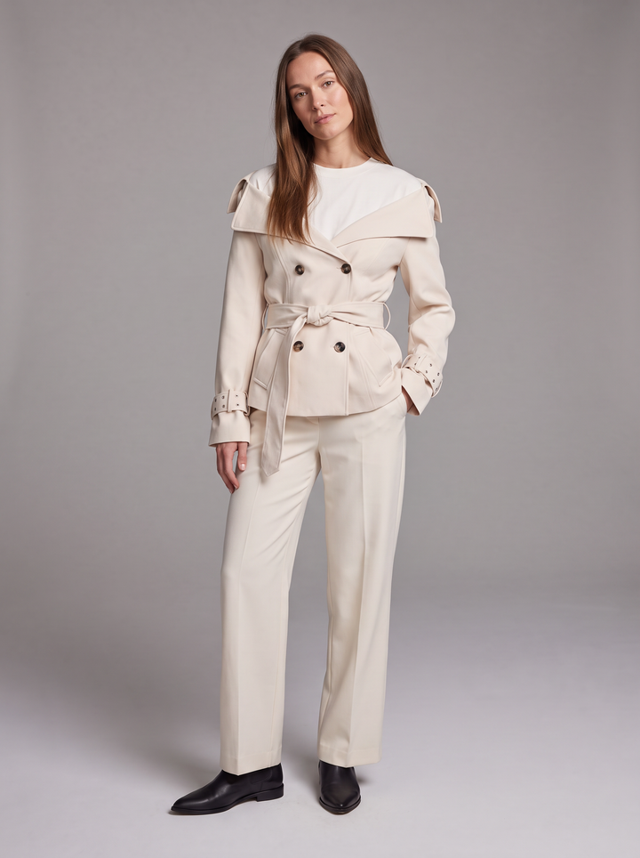 Beige Wide Collar Trench Coat Office Wear