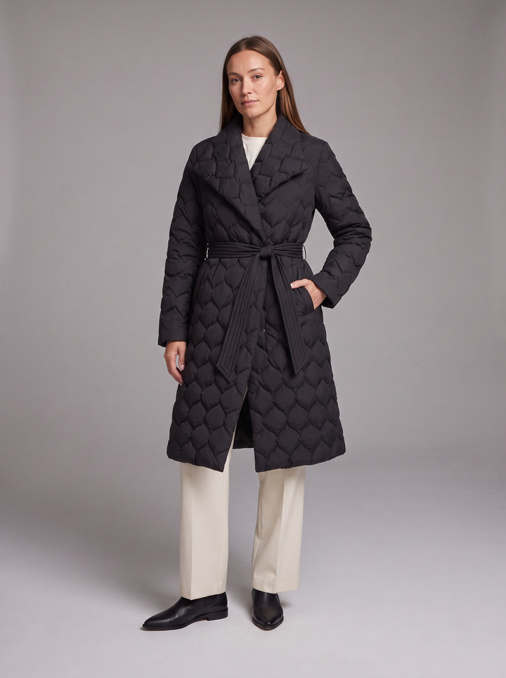 Belted Shawl Collar Puffer Coat