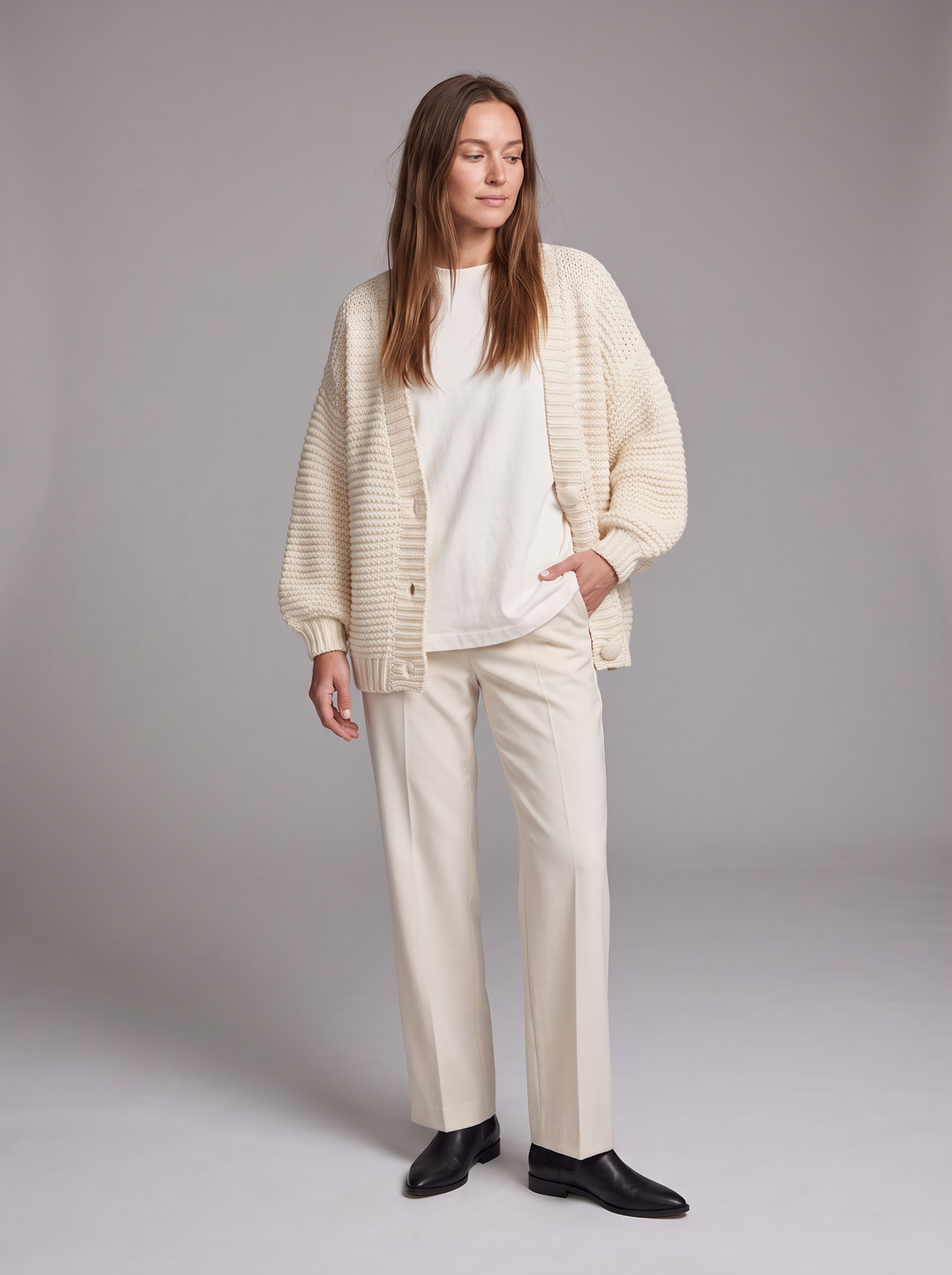 Balloon Sleeve Chunky Knit Cardigan