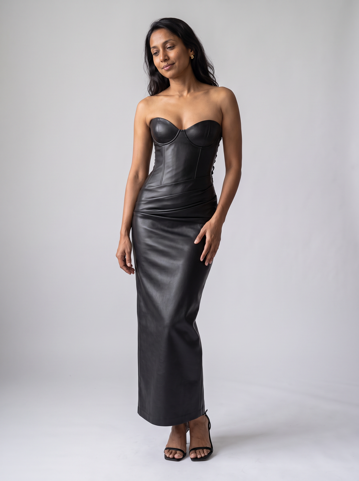 Lace Up Corset Midi Dress Evening
