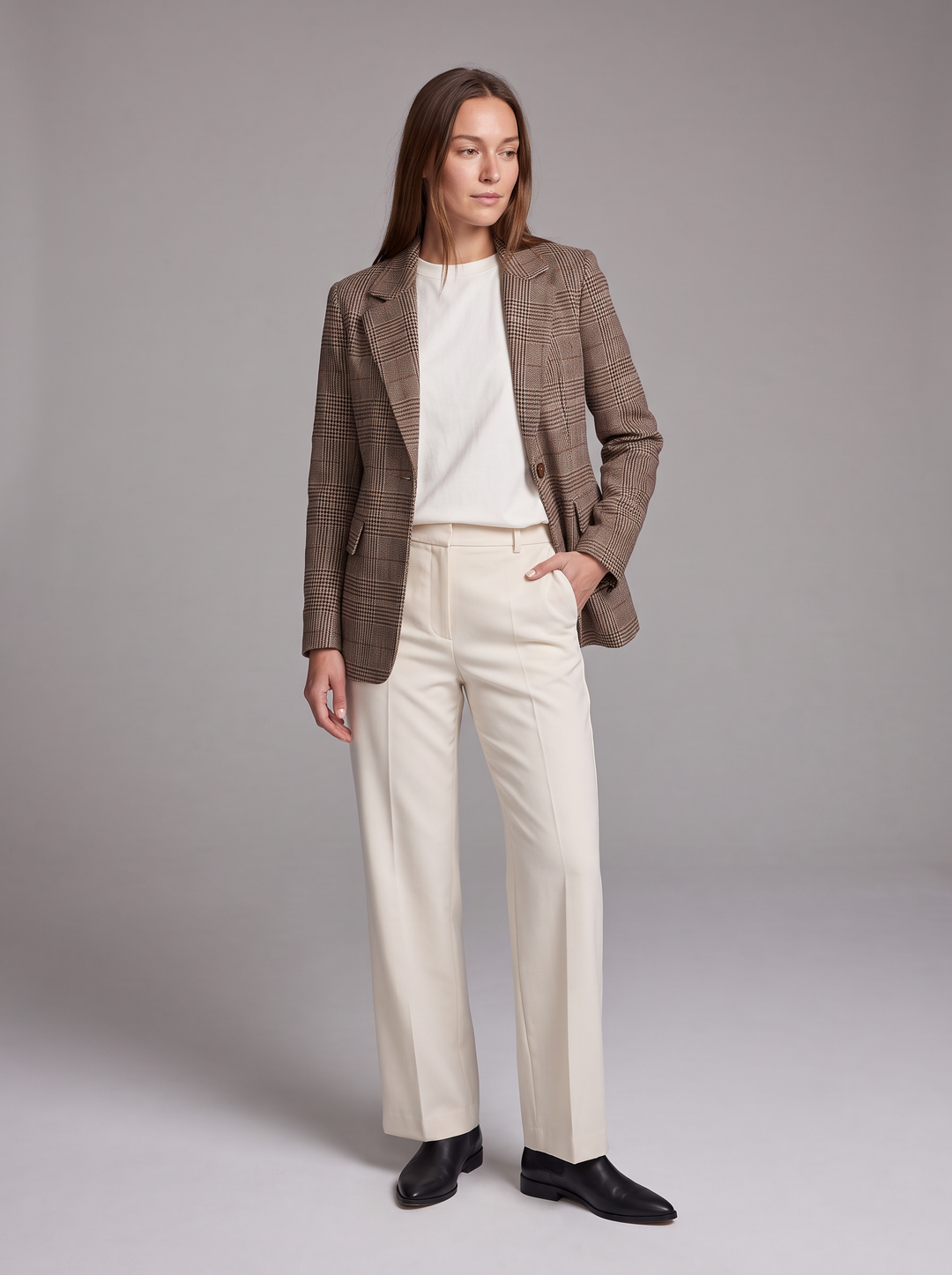 Brown Check Longline Blazer Workwear