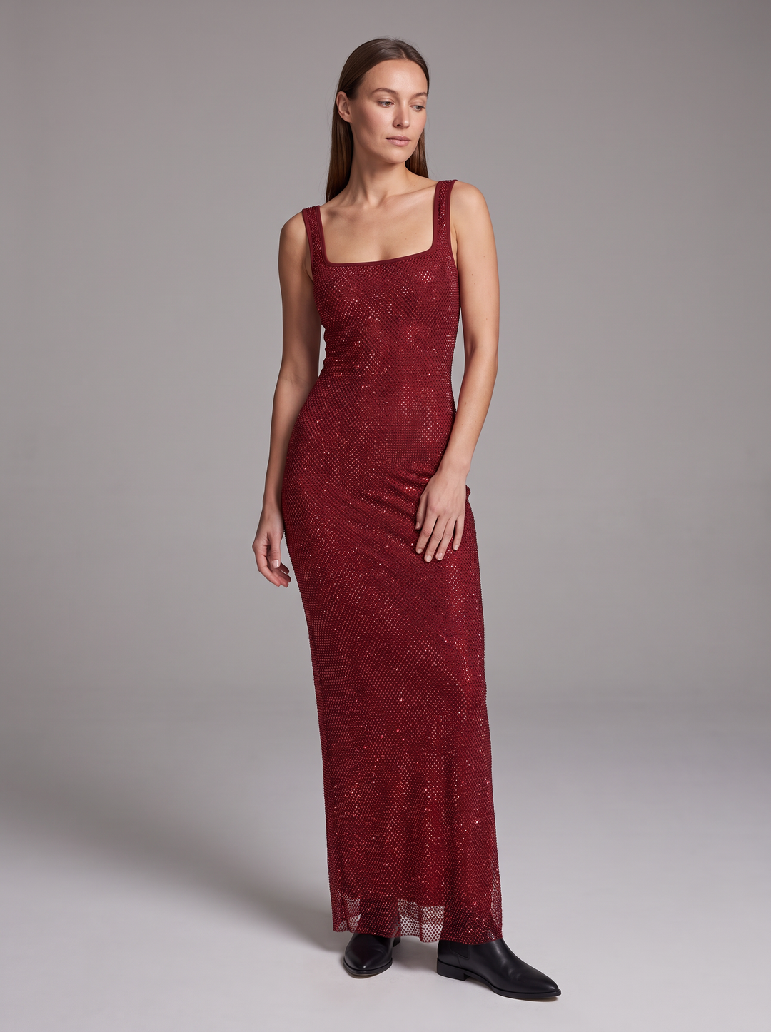Burgundy Sequin Maxi Dress Gala