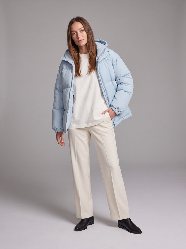 Hooded Blue Puffer Jacket for Winter Days