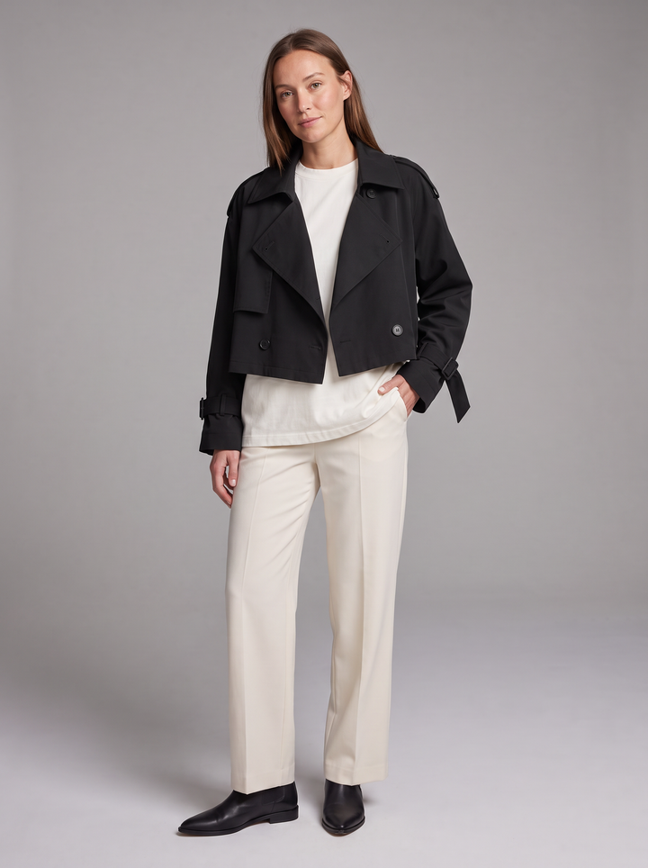 Black Cropped Double Breasted Trench Coat