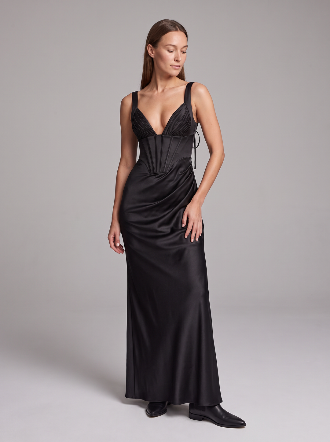 Black Corset Maxi Dress Evening Gala