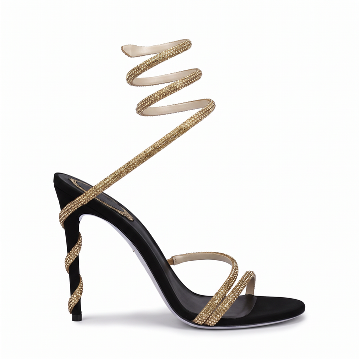 Black Rhinestone Strap Stiletto Heels Evening
