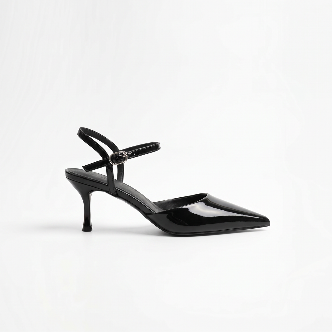 Black Lace Kitten Heel Slingback Pumps