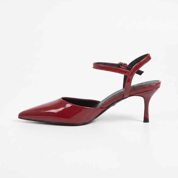 Burgundy Lace Slingback Kitten Heels