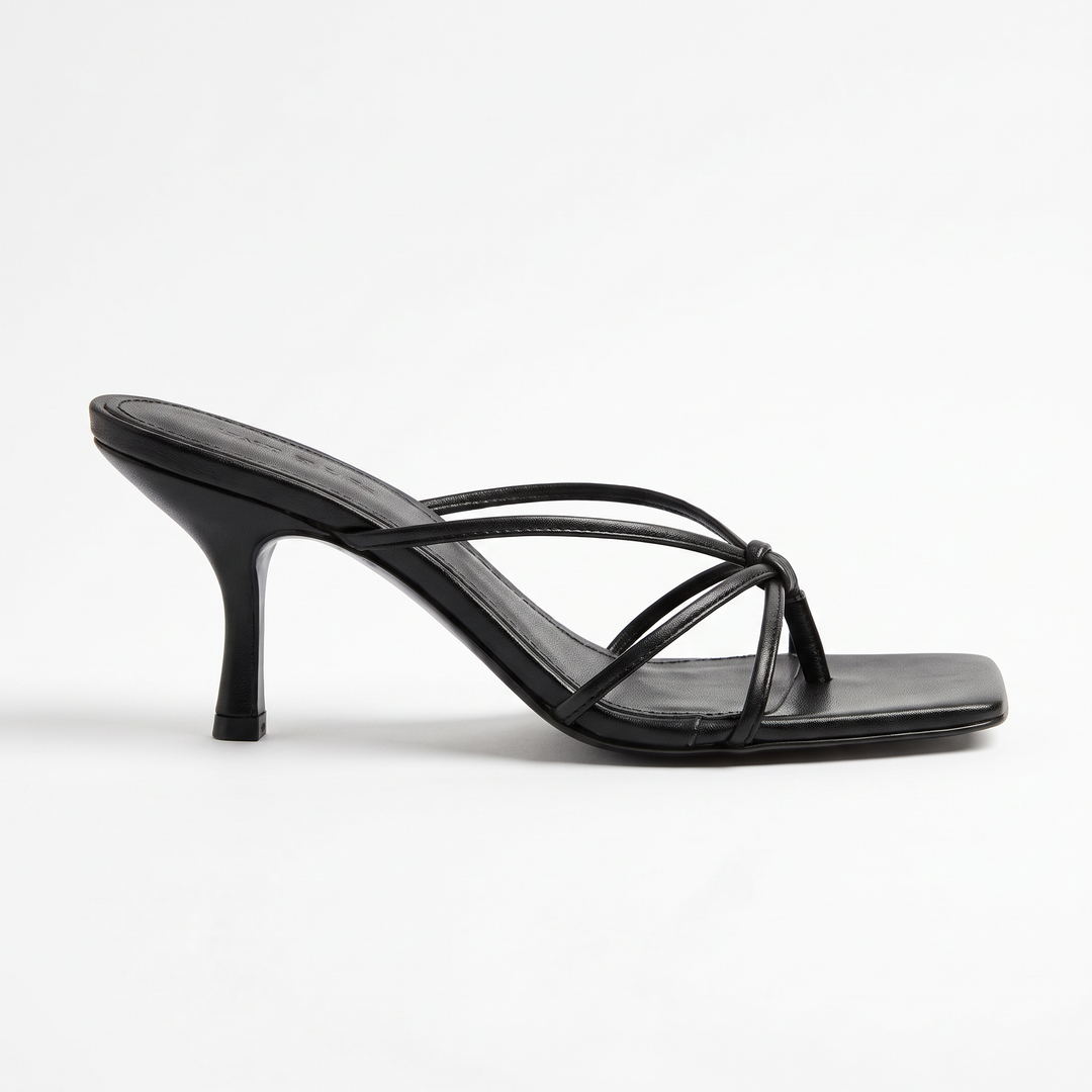 Black Strappy Kitten Heel Mules