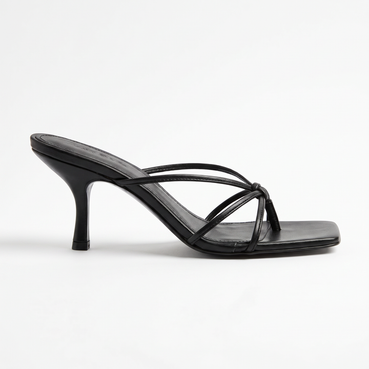 Black Strappy Kitten Heel Mules