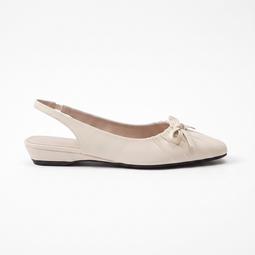 Beige Bow Slingback Kitten Heels