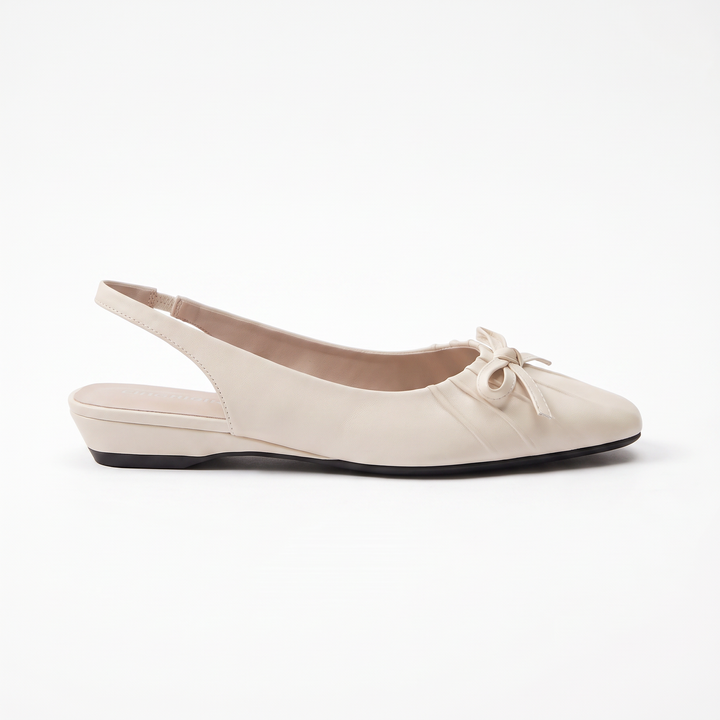 Beige Bow Slingback Kitten Heels