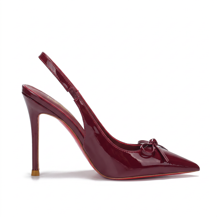 Burgundy Bow Knot Stiletto Heels Party