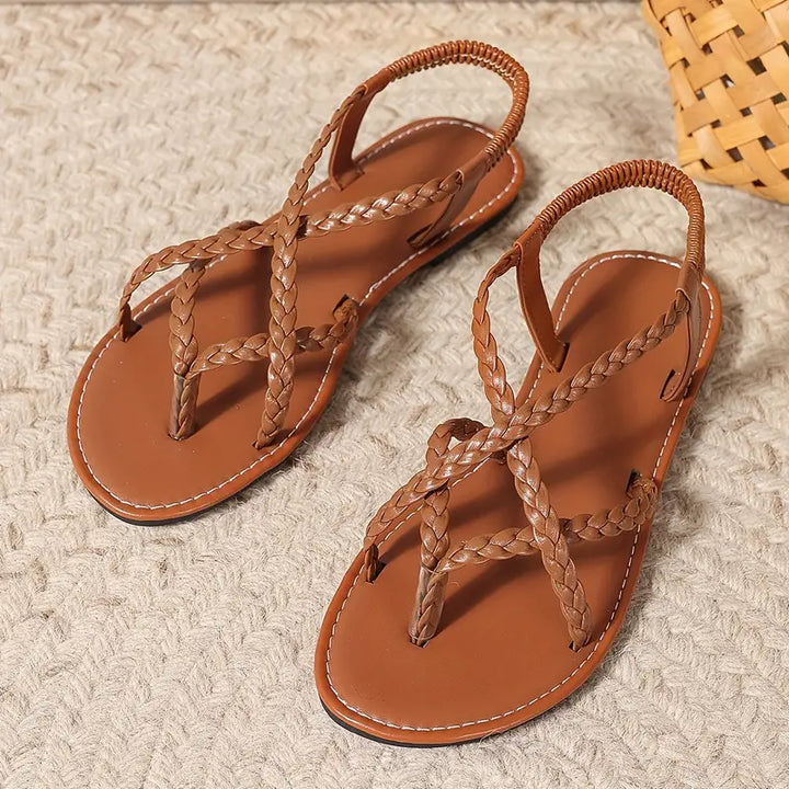 Juliana | Women's flat sandals with braided design and crossover straps
