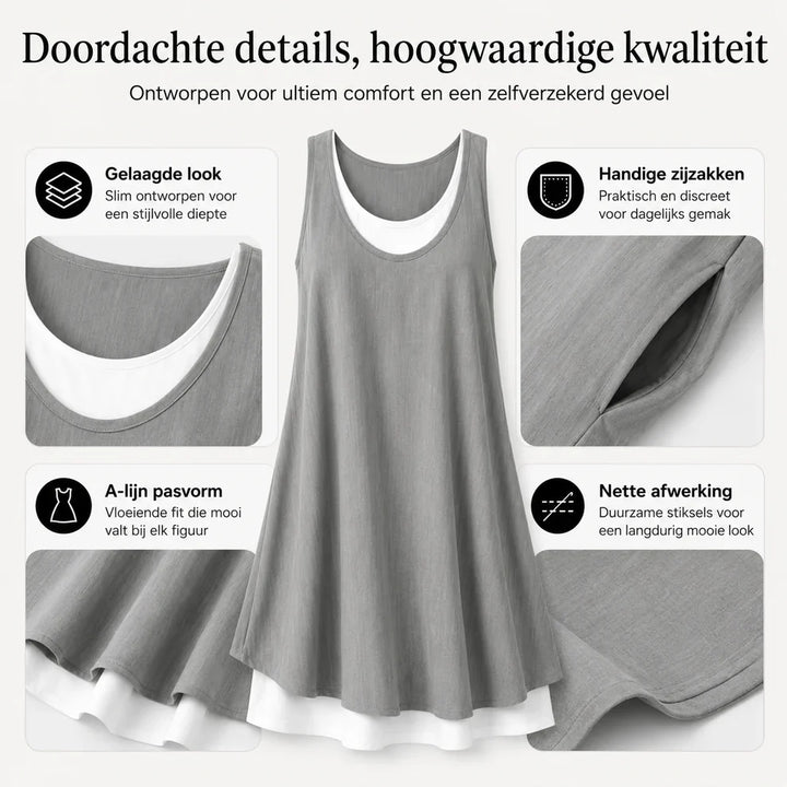 Claudia™ | Sleeveless Belly-Covering Midi Dress with Pockets