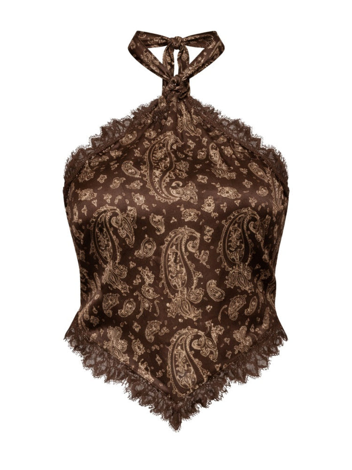 Paisley Satin Lace Sleep Set, view 7 - Elena Harper