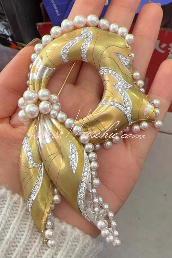 Vintage Silk Scarf and Shell Pearl Brooch