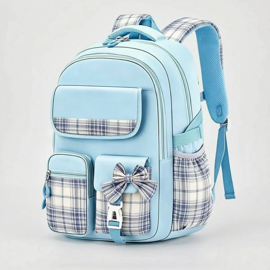 Checkered School Backpack Water-Resistant with Padded Shoulder Straps