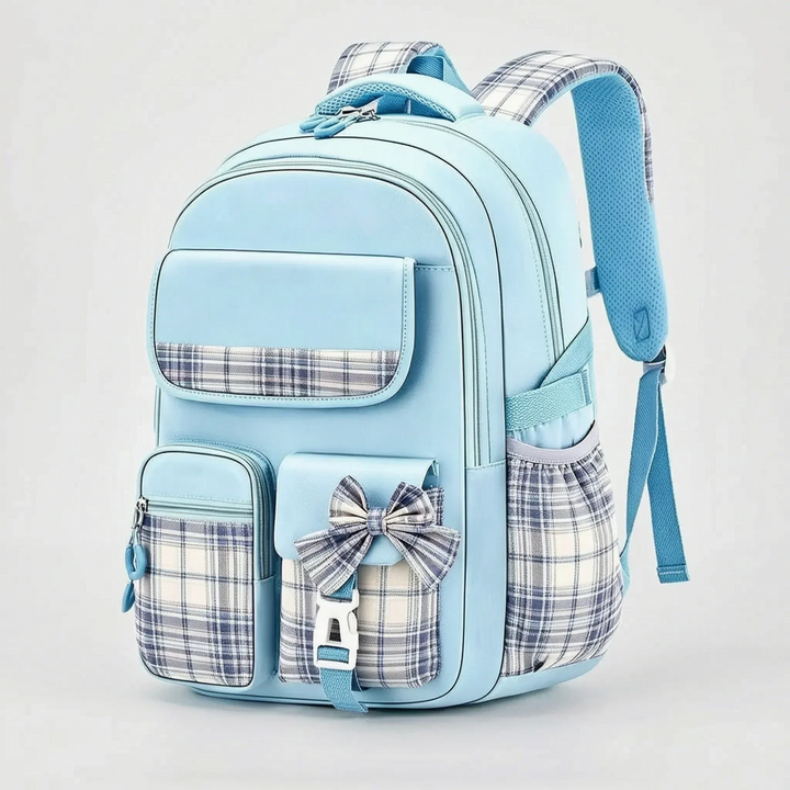 Checkered School Backpack Water-Resistant with Padded Shoulder Straps